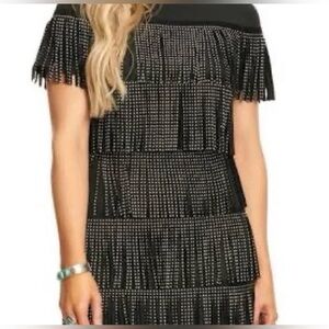 Main Strip Black and Silver Fringe Mini Dress